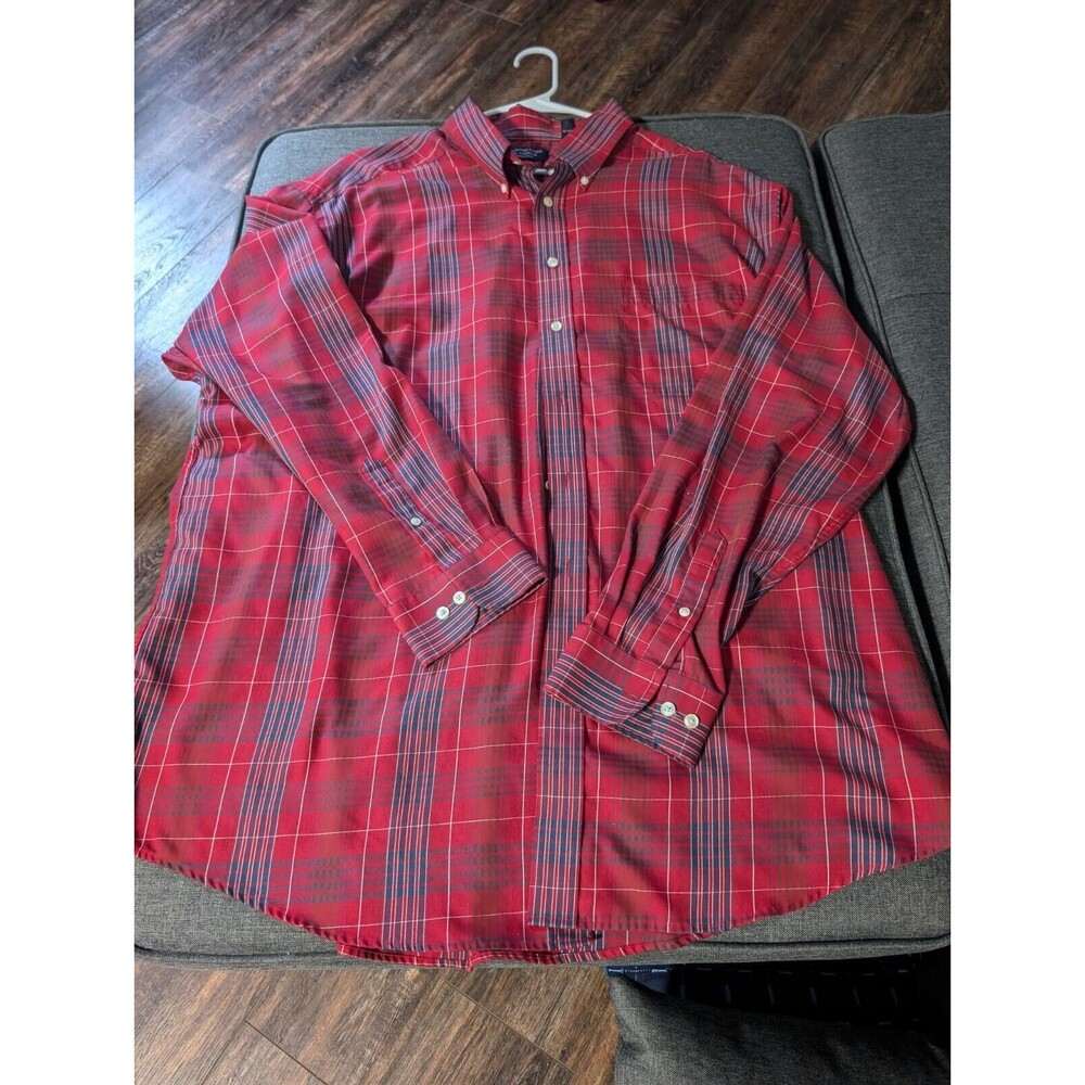 Roundtree & Yorke Men's Dress Shirt 3X Tall Long Sleeve Red plaid Cotton blend
